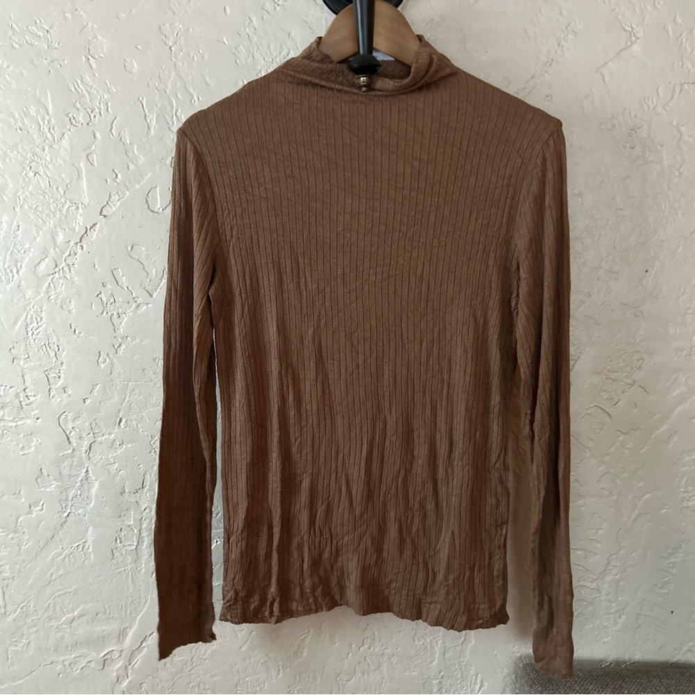 OAK + FORT Ribbed Mock Neck Long Sleeve Top